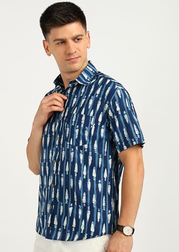 Image of BLOCKS OF INDIA Cotton Hand Block Print Half Sleeves Summer Shirt for Men