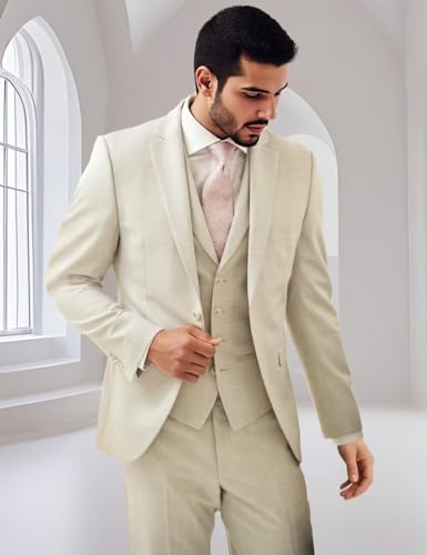 Men's Suit 3-Piece Slim Fit Formal Wedding Prom Business Tuxedo Suits for Men Solid Blazer Jacket Vest Pants Set4