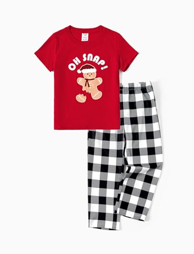 PATPAT Pijama de Natal combinando para a família, blusa de manga curta e calça longa, pijamas de Nat