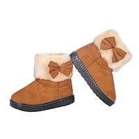 Girls Winter Snow Boots Warm Fuzzy Lined Anti-Slip Cute Bow Decor Plush Booties for Kids Toddler Comfortable Lightweight Cosy Hiking Combat Shoes