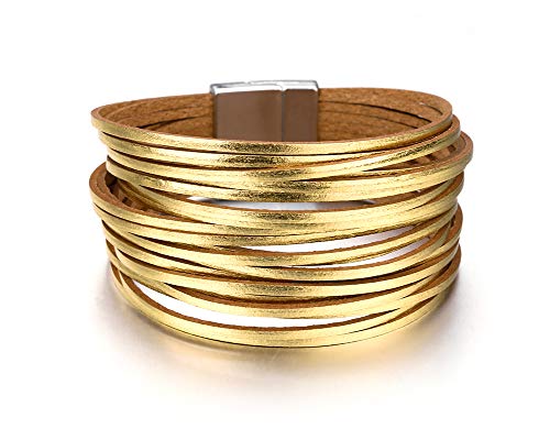 Image of Fesciory Leather Wrap Bracelets for Women, Boho Leopard Multi-Layer Crystal Beads Cuff Bracelet Jewelry