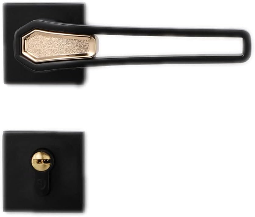 Door Knob Lever Indoor Silent Wooden Door Lock Door Levers Door Handle with Key for Bedroom Or Bathroom Courtyard Door Lock with Handle (Color : Black)