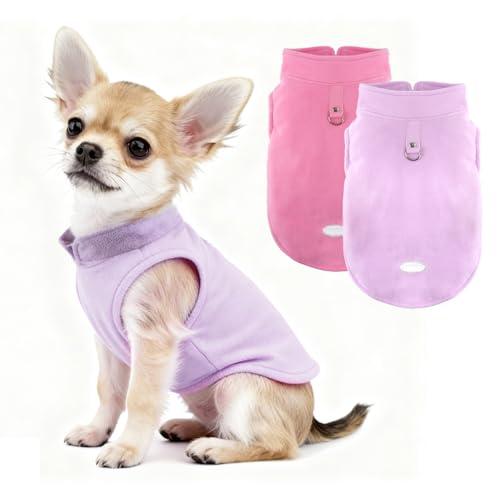 Image of 2Pack Fleece Dog Sweater Vest with Leash Ring Pullover Dog Clothes Sweaters for Small to Large Dogs with Reflective Strip Puppy Clothes Sweater Soft Lightweight Jacket for Fall /Spring /Winter