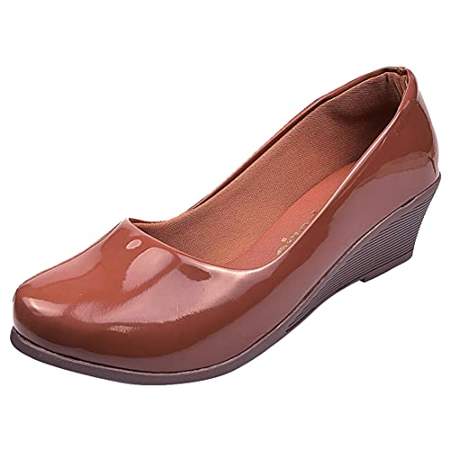 Sapato Scarpin Verniz Anabela Marrom Salto Médio Eleganteria Tamanho:36;Cor:Marrom