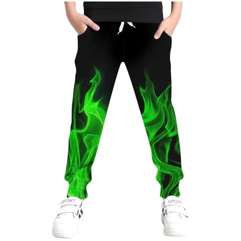 UNICOMIDEA Boys Pants Size 10-12 with Drawstring 3D Printed Flame Sweatpants for Teens Boys Girls Size 10 12 Spring Boys Joggers 110 11 12 Years Old Youth Exercise Home Party Clothes Cover