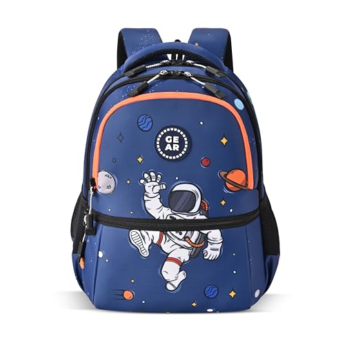 Image of Gear Floating Astronaut 4 Compartment Backpack 15 inch /20L Small Water Resistant School Bag /Casual 4 Compartment Backpack /Daypack /Kids Bag for Boys /Girls (Navy-Orange)