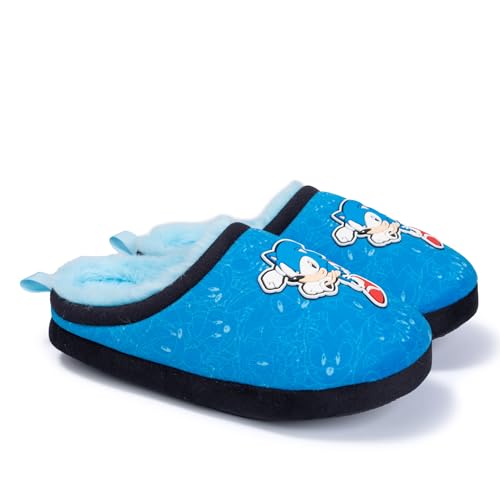 Sonic The Hedgehog Boys Slippers Kids Plush Indoor House Shoes with Soft Fleece Lining Non-Slip Sole Easy Slip-On Toddler & Little Kids Slippers