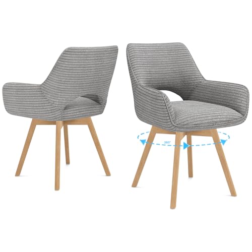 WAFTING Esszimmerstühle Drehbar 360°Holzbeine,Armlehnstuhl mit Buchenholz-Beinen,geeignet als Stühle Esszimmer,Küchenstühle,Wohnzimmerstuhl,Polsterstuhl mit Samtigem Gefühl,Stühle 2er Set,Grau