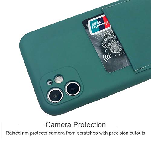 Ultra Slim Pine Green Silicon Gel Case Compatible For Iphone 11 6.1 Inch 2019 With Card Holder Sleeves Slot Anti-Scratch Shockproof Wallet Cover For Iphone 11 With Screen Protector #TOP4