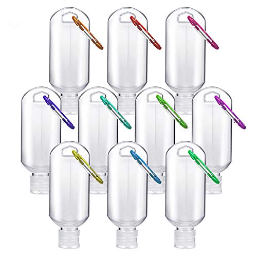 10 Pack Keychain Hand Sanitizer Mini Size Hand Sanitizer Keychain Refillable Bottles, 50ml Leakproof Multipurpose Squeeze Containers Flip Cap TSA Approved, Buckle Random Color