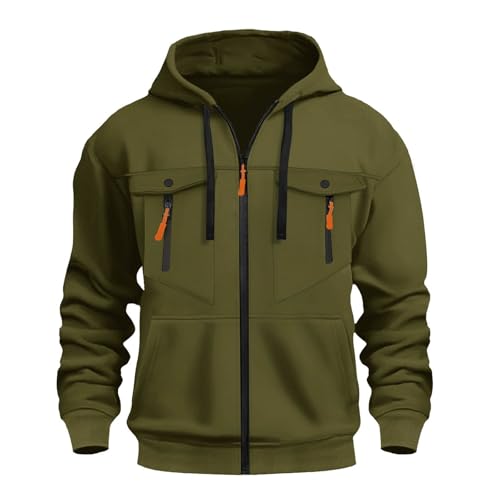 Tactical Sweatshirts Men Hoodies Full Zip Long Sleeve Workout Cargo Pullover Outdoor Sport Winter Jacket with Pocket