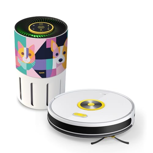 Klyqa Luftreiniger Pet Allergiker 360° HEPA H13 + Saugroboter mit Wischfunktion I 300 CADR, 21,5 dB I 2200Pa, 150 Min Akku I Smart Home App, Alexa, Siri, Google Assistant I Server in DE