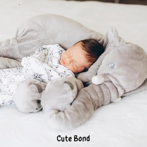 Image of Storescent Big Fibre Filled Baby Pillow | Elephant Plush Hugging Toy for Kids | Soft Stuffed Animal Pillow for Boys & Girls -60cm, Grey