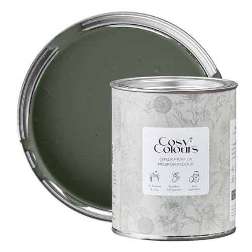 MissPompadour Kreidefarbe für Möbel grün 750ml Mystic Lake Green - Holzfarbe Holzlack matt innen - Möbellack Möbelfarbe ohne Schleifen - Kreidefarbe für Holz - CosyColours
