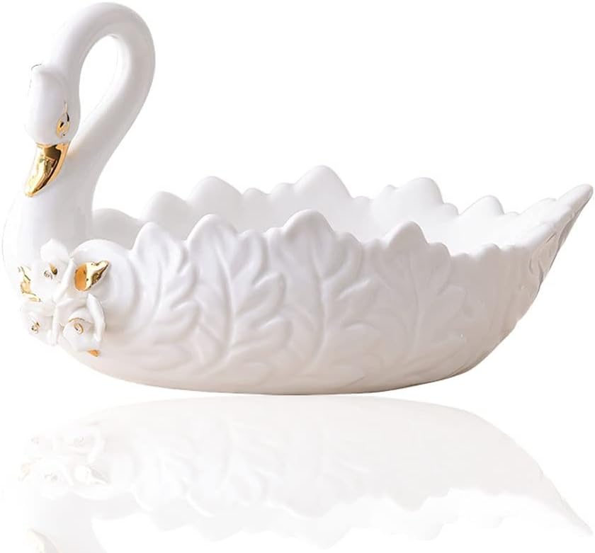 Fruit Basket Fruit Bowl Swan Ceramic Fruit Bowl Fruit Dish High Capacity Holder Coffee Table Home Decoration Plate Living Room Decoration Fruit Basket White Fruit Trays for P