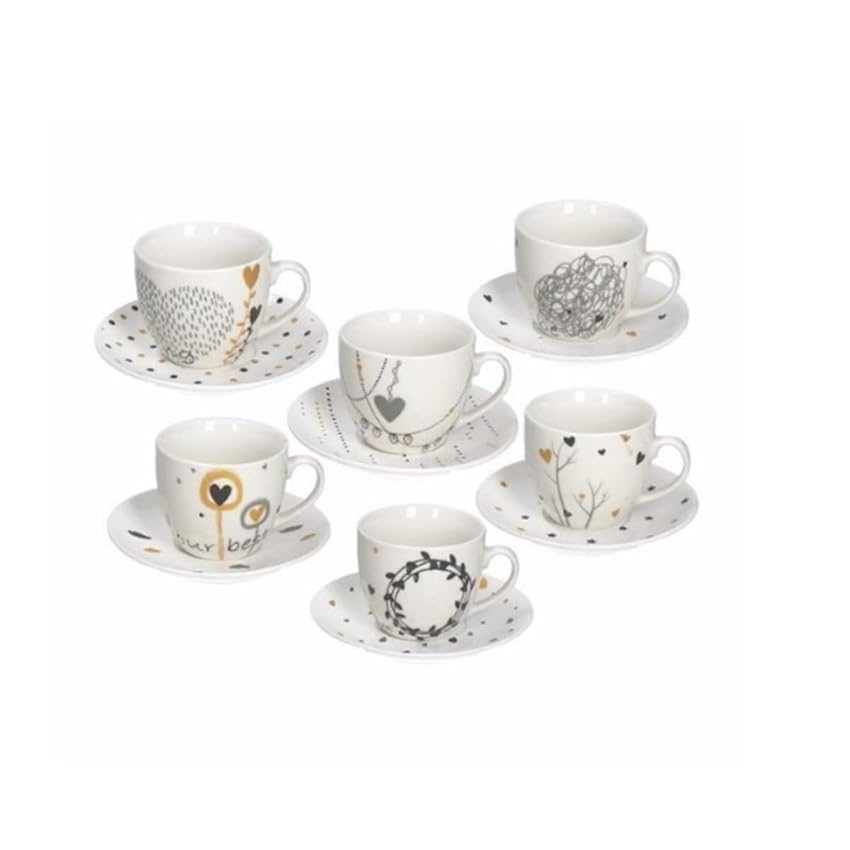 Tognana Confezione 6 Tazze da tè con Piatto, Porcellana