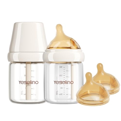 Image of Natural Nursing Glass Baby Bottle - with Anti-Colic Vent System - BPA-Free, 5oz with Medium Flow Nipple, 0-6 Months, 2 Pack (Includes 4pcs Nipples)