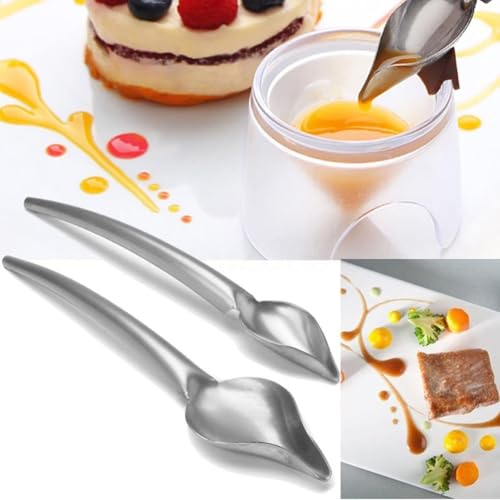 Cucchiaio da cioccolato con struttura in acciaio inox per tubazioni e scrittura per dessert con salsa e Coulis (L)