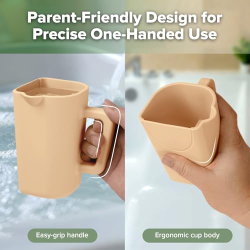 Image of haakaa Gentle Pour Bath Rinse Cup | Food Grade Silicone Shampoo & Body Washing Rinser Cup for Kids with Easy Grip Handle - Coral