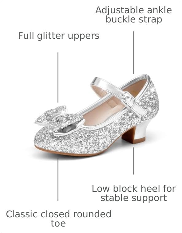 Image of Haloumoning Girls Dress Shoes Mary Jane Heels Flower Girl Shoes Bow Glitter Princess Wedding Party Pump Shoes