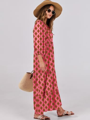 Image of ANRABESS Womens Boho Floral 3 /4 Puff Sleeve Maxi Dress | Tiered Flowy Loose Fit, Comfy Soft Rayon Fabric, Wedding Guest Church Beach, Modest Elegant, Spring Summer Fall Outfits