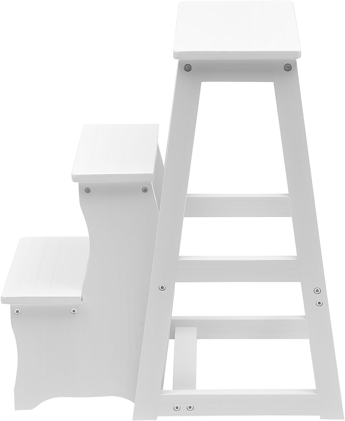 3 Tier Wood Folding Step Stool with Storage Shelf Multifunctional 3 in 1 Design for Home Kitchen Library White