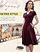 Dressystar Women V Neck 1950s Vintage Short Sleeves Dress Retro A Line Swing Rockabilly Cocktail Party Dresses with Pockets Burgundy M