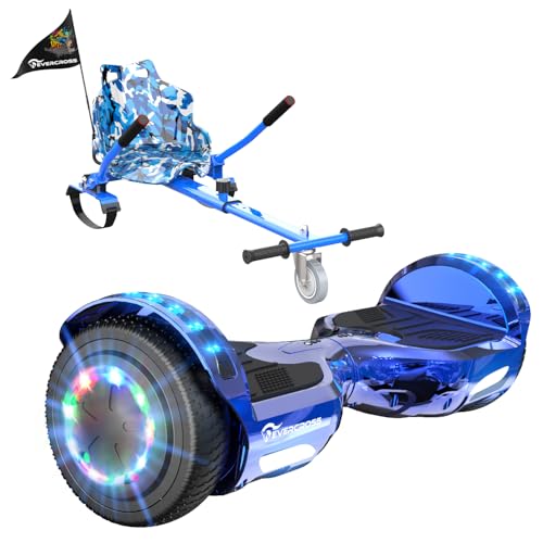 EVERCROSS Hover Board Kids Hoverboards with Seat Attachment Hoverkart 6.5 Self Balancing Scooters Hoverboards Bluetooth with LED Lights Ideal Hover Board for Kids Teenagers Adults Blue