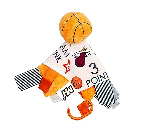 The Learning Lovey Miami Heat Baby Tag Toy - NBA Basketball - Baby Sensory Crinkle Toys - Soft & Safe - Ideal Baby Stroller Toy - BPA Free w/Stroller Clip