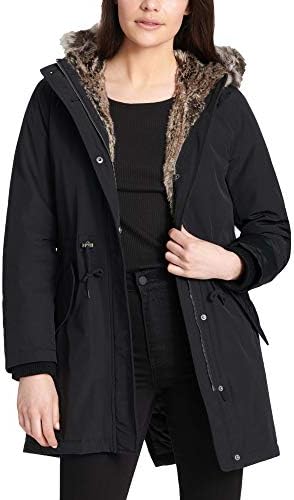 Levi's Women's Faux Fur Lined Hooded Parka Jacket (Standard and Plus Size), Black, Small
