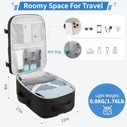 Image of Travel Backpack for Women Men Airline Approved Carry On Flight Waterproof Sports Luggage Casual Daypack Hiking | Black