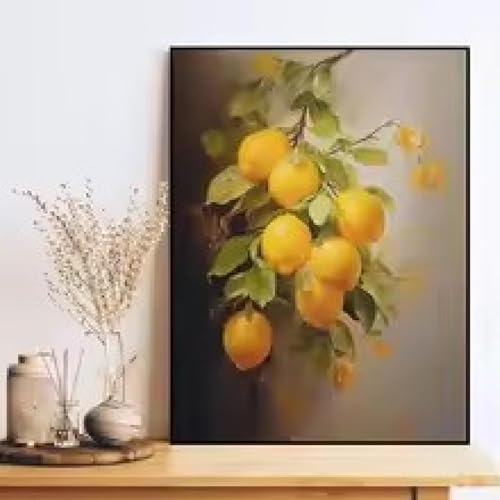 Peinture à l'huile premium de feuilles de citron avec cadre élégant 80 x 120 cm