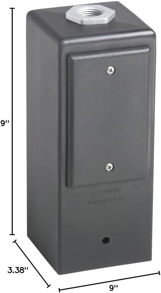 Diagram showing the dimensions of the Arlington GPD9B Gard-N-Post: 9 inches tall, 3.38 inches wide.