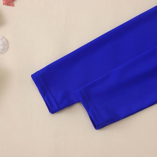 Image of Ritatte Girls Rash Guard Swimsuit 2 Pieces Stripe Bathing Suit Long Sleeve Rashguard Beach Shorts Summer Swimwear 7-12T(Dark Blue,10-11T(150))