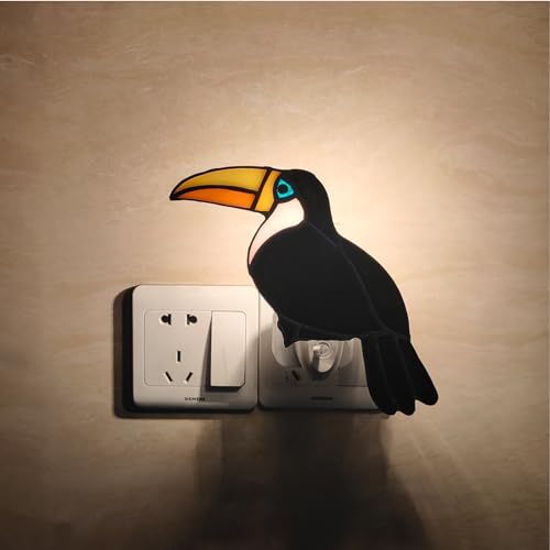 Image of CHEZBABY Stained Glass Night Light Plug into Wall Lamp Decorative Accent Nightlight for Hallway Bedroom Bathroom Kitchen Home Decor(Toucan)