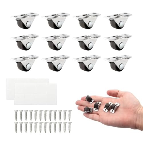 12pcs Roulettes Mini de 1/2 Pouce Auto-adhésives, Roulettes d'Appareils à Direction Unique, Plaque Supérieure en Acier, Roulettes Silencieuses en Nylon pour Appareils de Cuisine, Meubles, Chariots de Jouets, Boîtes de Rangement