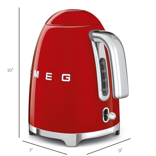Image of SMEG 50's Retro Style Electric Water Kettle with Automatic Shutoff, Removable Base, and Water Indicator, KLF03RDUS, Red