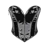 WERFORU Women PU Leather Corset Top Lace-up Tied Underbust Costume Waspie Steampunk Zipper Bustier for Ladies,Black,S