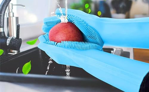 Image of UCRAVO Magic Dishwashing Cleaning Sponge Scrubbing Gloves Food Grade Silicone Dishwashing, Carwash, Pet Bathing, Multi-Purpose Cleaning Gloves Pet Bath Massage Gloves, Anti-Bite Hand Guard