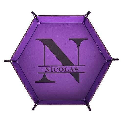 BULIHAN Personalized Leather Valet Tray for Women and Man, Custom Jewelry Catchall Key Phone Wallet Coin Desktop Storage Box, Portable Entryway Table Tray (Purple)