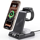 Wireless Charger for Apple Charging Station, 3 in 1 Charging Station with Clock for iPhone 17/17 Pro/17 Pro Max/16/15 Series, Watch Charger Stand for iWatch 10/9/8/AirPods (Adapter Included)