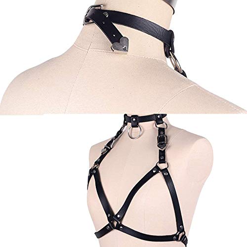 ETHOON Women Harness Waist Belt Body Chain Punk PU Leather Adjustable with Heart Buckles and O-Rings4