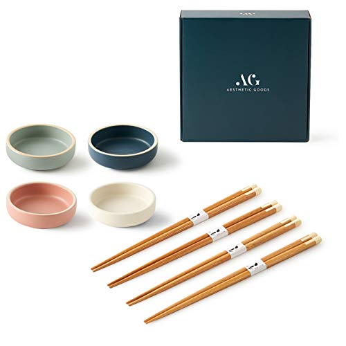 4 Small Ceramic Sauce Dipping Bowls with Chopsticks by Aesthetic Goods  Housewarming Gift Box for Sushi Lovers  Condiment Soy Sauce Dip  Mise En Place Food Prep Pinch Bowl  Japanese Mini Plate Set