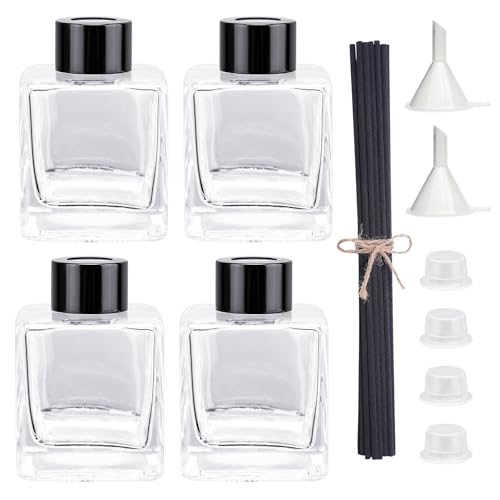 Set 4 botellas difusoras de vidrio con varillas y tapas miniatura 1