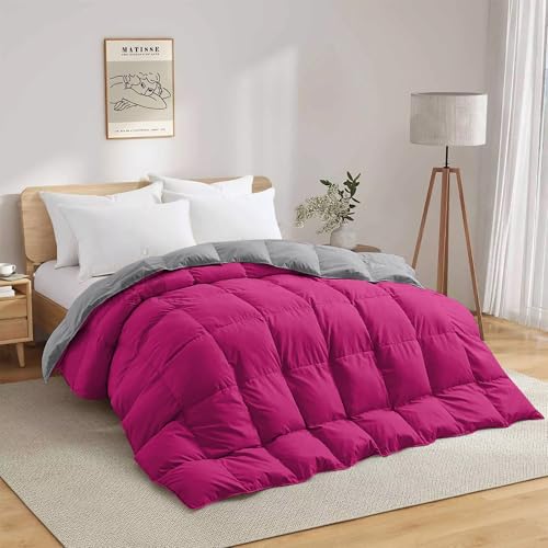 Image of Reversible Heavy Winter Comforter King Size 90 inchX106 inch | 600 GSM Fill for Winter Comforter /Rajai /Duvet /Blanket Hotel Luxury Soft Fluffy King Size - Hot Pink /Silver Grey Color