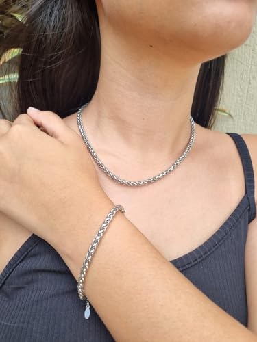 Conjunto Colar De Aço Inox Corrente Trançada Tipo Corda E Pulseira De Aço Inox Corrente Trançada Tip