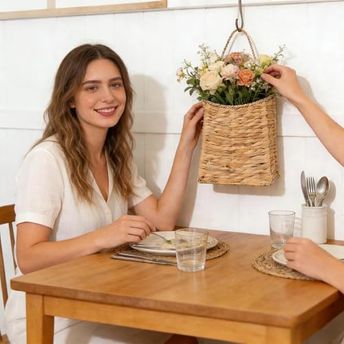 Cesta de mimbre para plantas de interior y almacenamiento en cocina 5