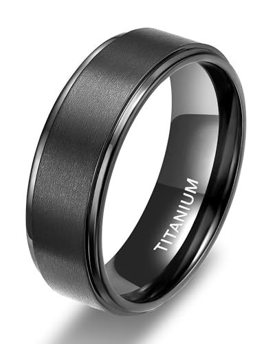 TIGRADE 4mm 6mm 8mm 10mm Titanium Rings Black/Silver/Gold Wedding Band Matte Comfort Fit for Men Women Size 3-15, Black 8MM, Size 9.5