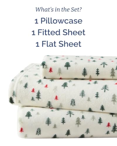 Image of Fleece Sheets Twin XL Size Set - 3-Piece Velvet Flannel Sheet Set - Trees