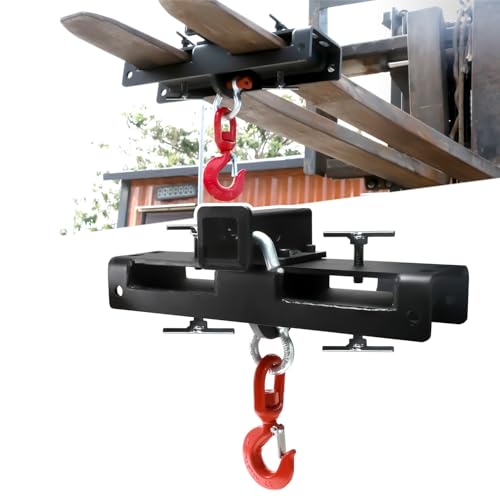 Heavy Duty Forklift Lifting Hook, Fork Lifting Attachment, with Trailer Hitch, Dual Fork Mount for Lifting & Towing Generators, Drums, Machinery, Fit for Standard Forklift/Tractor Forks（MAX 10 Tons）
